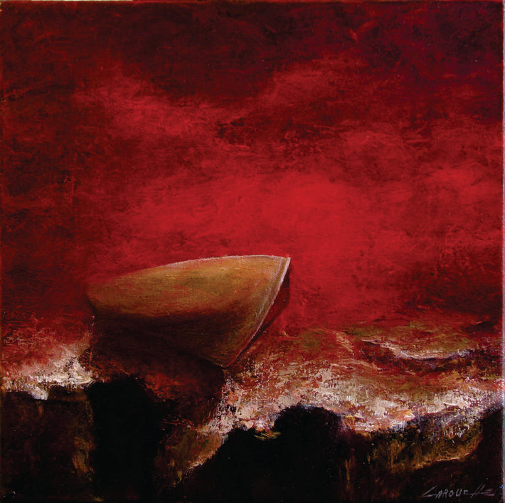 Barque sous un ciel rouge