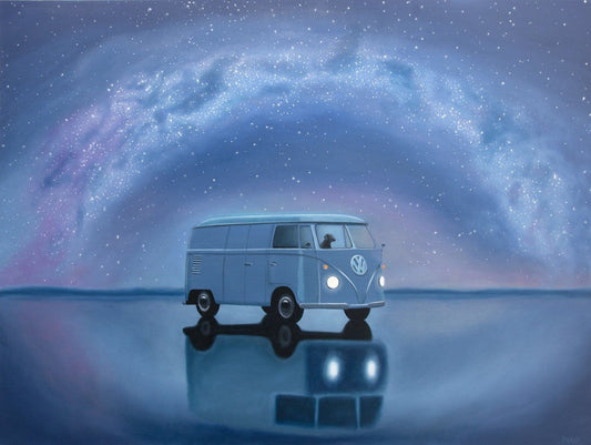VW Bus with Milky Way Galaxy... and Dog